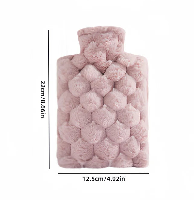 Bouillotte à eau chaude avec housse en peluche - imitation fourrure