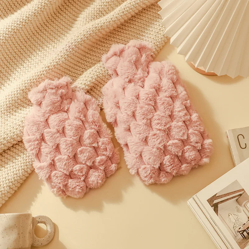 Bouillotte à eau chaude avec housse en peluche - imitation fourrure