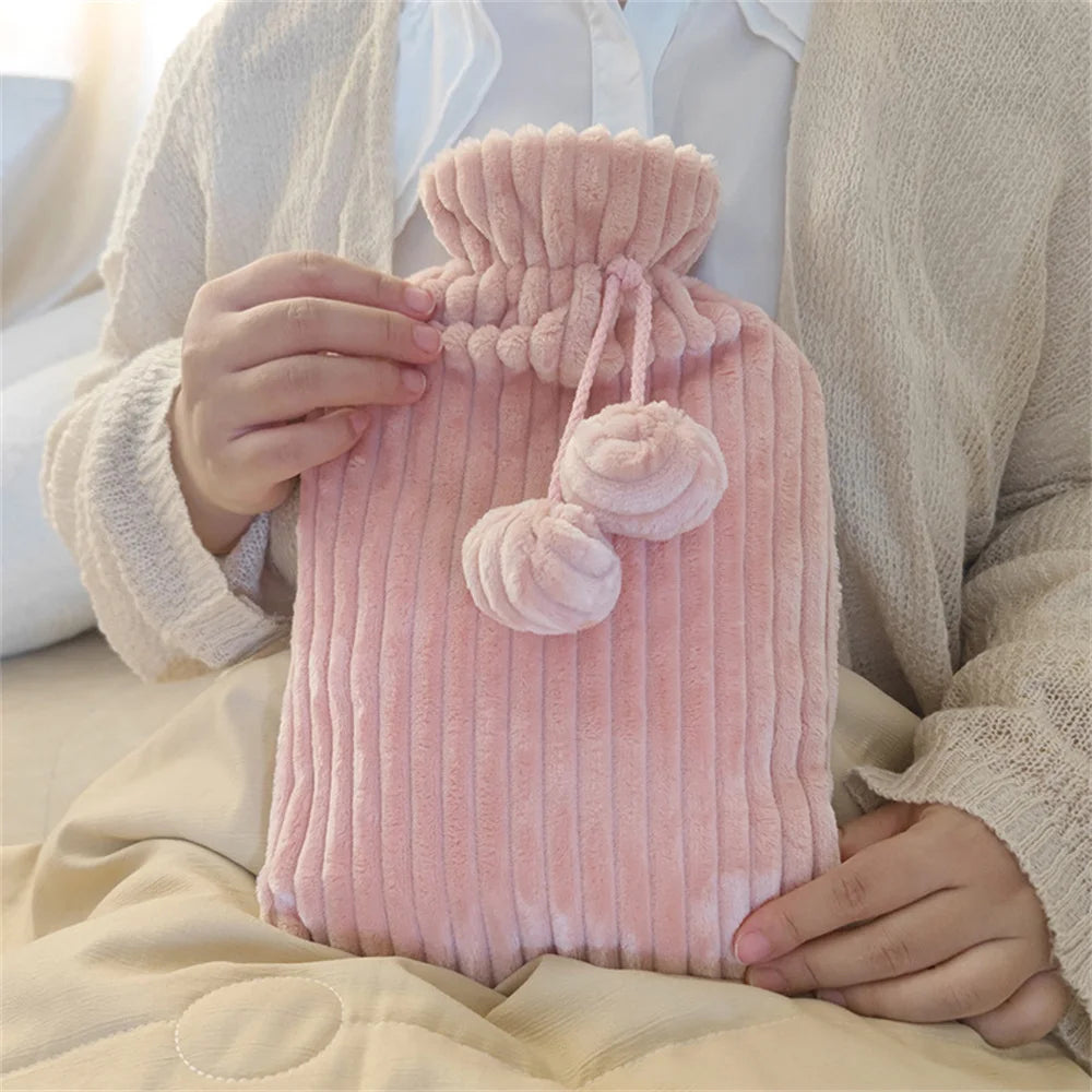 Bouillotte 1L/2L avec Housse en Fourrure côtelé – Chaleur & Soulagement Douleur