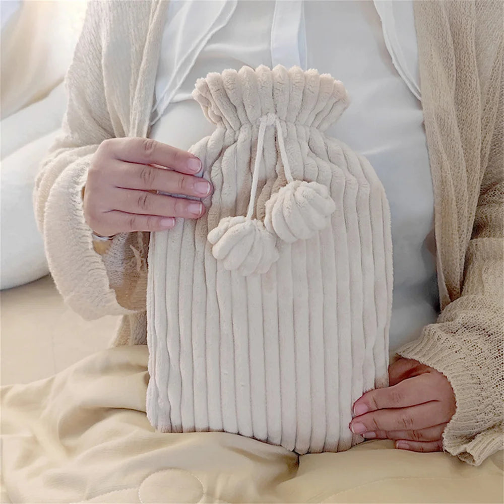 Bouillotte 1L/2L avec Housse en Fourrure côtelé – Chaleur & Soulagement Douleur