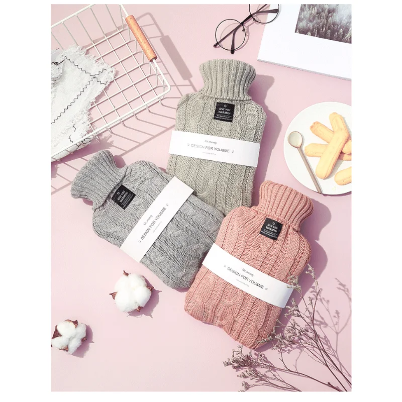 Bouillotte à eau 1L – Motif laine tressée – Hiver chaud & confort garanti gris