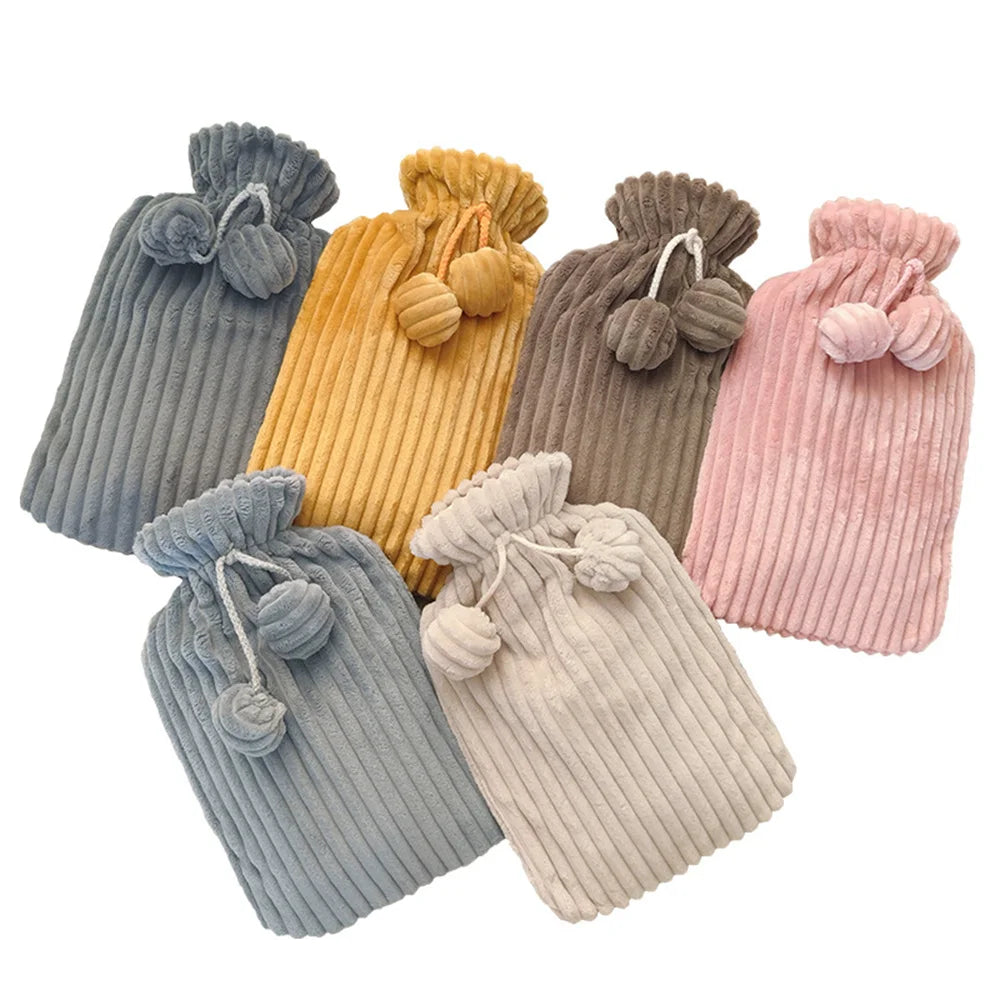 Bouillotte 1L/2L avec Housse en Peluche côtelé – Chaleur & Soulagement Douleur