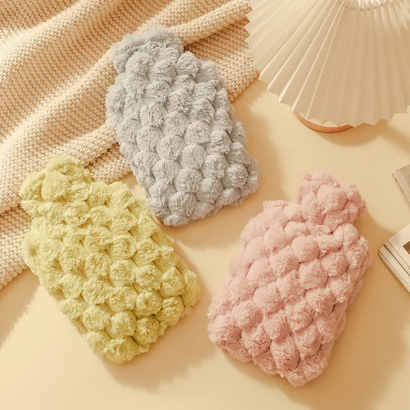 Bouillotte à eau chaude avec housse en peluche - imitation fourrure