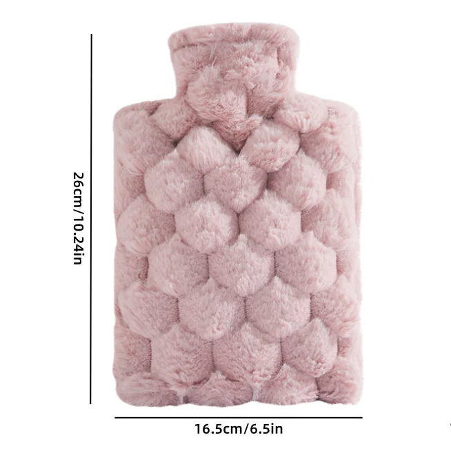 Bouillotte à eau chaude avec housse en peluche - imitation fourrure